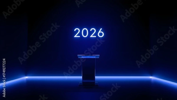 Fototapeta Futuristic digital display showing the year 2026