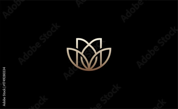 Fototapeta Luxury Logo Lotus or Tulip Flower With Letter M. Nature, Feminine and Beauty with Gold Colour Creative Template. Glamour, Modern and Minimalist Concept