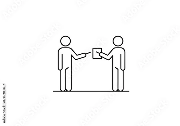 Fototapeta Simple Line Art Depicting Two People Exchanging a Document.