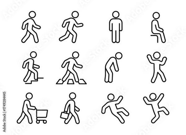 Fototapeta Linear human figures in various poses and activities