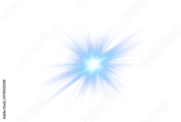 Obraz Camera flash flare effects with lens shine, explosion, and neon light star create a glowing blue PNG Overlay. Transparent background adds dynamic sparkle and radiant glow for photography or design PNG