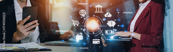 Fototapeta futuristic digital processing of biometric identification fingerprint scanner for access personal financial data. surveillance and security scanning of digital programs cyber futuristic applications