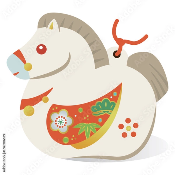 Fototapeta 縁起の良い和風の馬の置物 土鈴風のかわいい午年イラスト