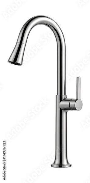 Fototapeta Tall, curved faucet with a chrome finish, perfect for vessel sinks on bathroom counters.