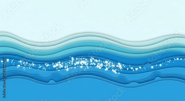 Fototapeta Abstract Layered Blue Water Waves with Sparkling Highlights for Tranquil Backgrounds