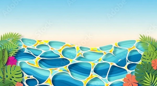 Fototapeta Summer Tropical Water Surface with Foliage A Refreshing Scene Depicting Relaxation and Calm