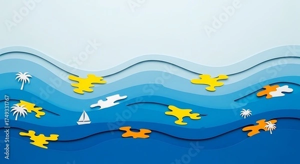 Fototapeta Abstract Seascape with Jigsaw Puzzle Pieces and Sailboat