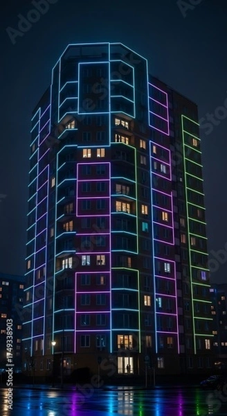 Obraz Illuminated Skyscraper at Night - A Modern Architectural Marvel.