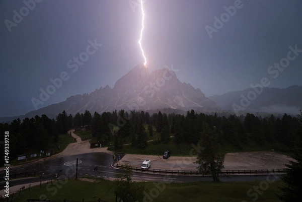 Obraz lightning over the mountains