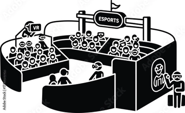 Obraz Esports arena with spectators watching a virtual reality competition and players in vr headsets