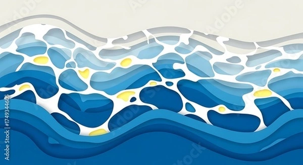 Fototapeta Abstract Waves of Blue and Yellow with Rippling Water Effect and Gentle Beach Shoreline