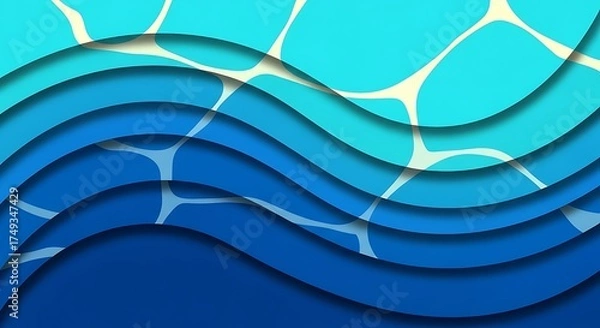 Fototapeta Serene layered blue water design depicting ocean ripples and aquatic depths in a modern graphic style, perfect for peaceful digital art projects