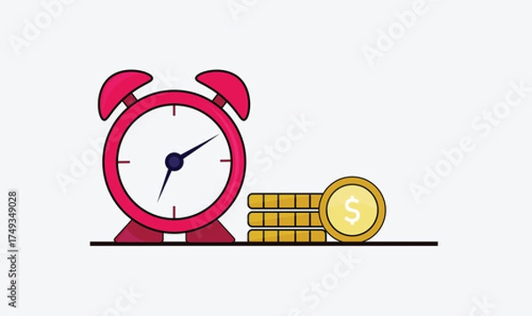 Obraz Table clock and dollar coin vector design