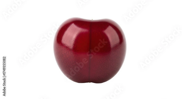 Fototapeta Isolated delicious dark red cherry, ripe fruit with a glossy surface, healthy summer food