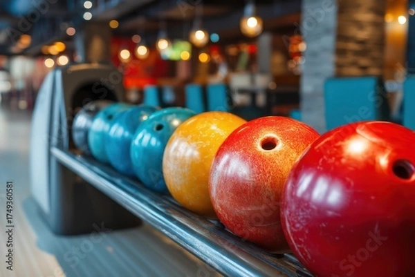 Obraz Vibrant Bowling Balls on Sleek Return System