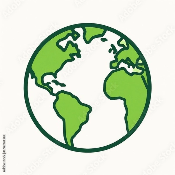Fototapeta A green illustration of the globe showcasing the continents. The artwork depicts a simplistic, yet easily recognizable representation of planet Earth