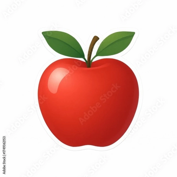 Fototapeta A Vibrant red apple with green leaves, fresh and healthy looking. The apple looks delicious and ready to eat.