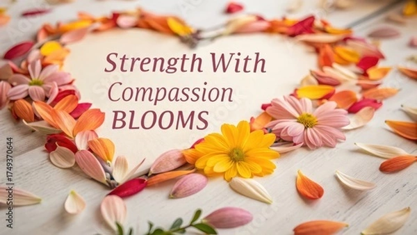 Obraz Heart-Shaped Floral Arrangement with Inspirational Text and Colors