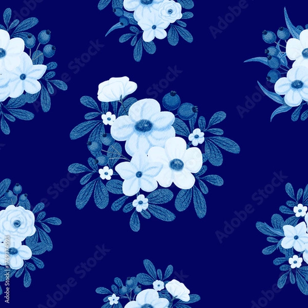 Obraz seamless pattern with blue flowers