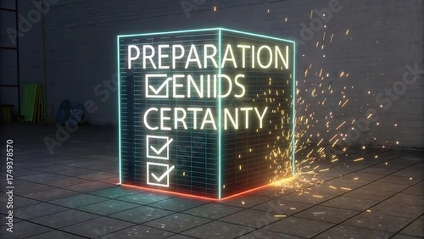 Fototapeta Neon Box Depicting Preparation, Certainty, and Confidence Concept