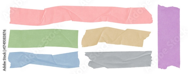 Fototapeta Torn Wrinkled Colorful Masking Tape Strips Collection Isolated Adhesive Washi Tape Design Elements and Scrapbook Decals