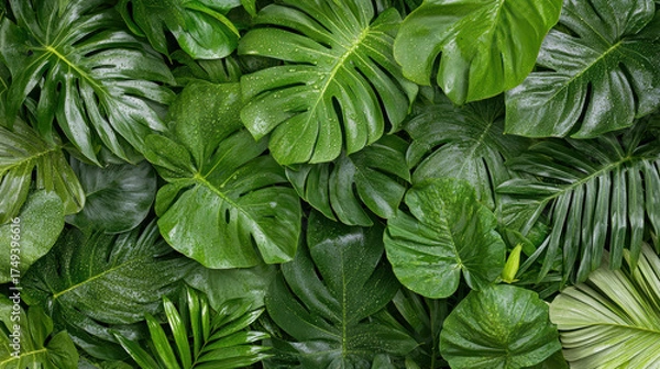 Obraz Dense tropical foliage with vibrant green leaves creates lush, serene atmosphere