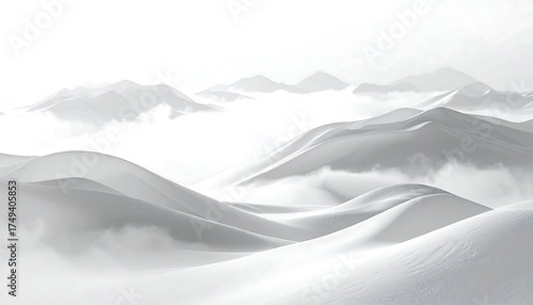 Fototapeta Softly Sculpted Dunes Emerge from a Blanket of Mist, Presenting a Minimalist and Abstract Natural Scene Where Light and Shadow Play Across an Expansive, Serene Desert Vista