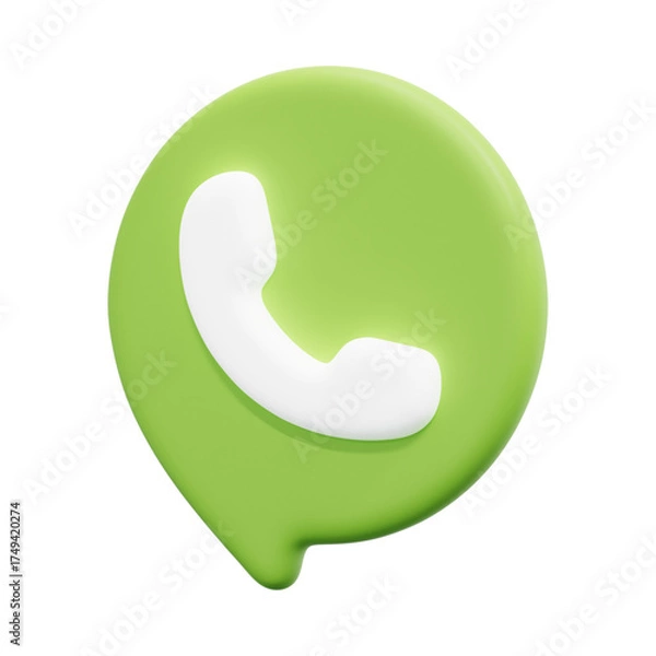 Obraz 3D Render of a Green and White Telephone Icon in a Speech Bubble, Isolated on White Background