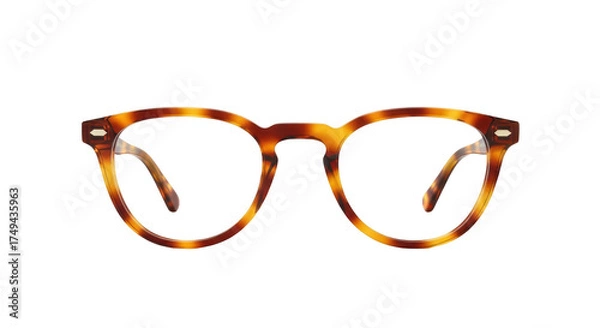 Fototapeta Isolated rounded eyeglasses, fashionable eyewear for reading or sun protection in studio shot