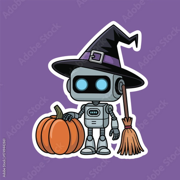 Obraz Minimal robot halloween witch, Robot witch