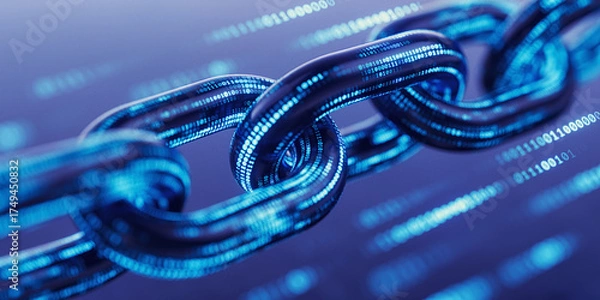 Fototapeta Block chain concept - Chain of digital code . 3d rendering