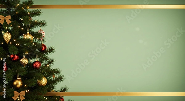 Obraz 트리와 금색 리본으로 꾸민 크리스마스 배경.
