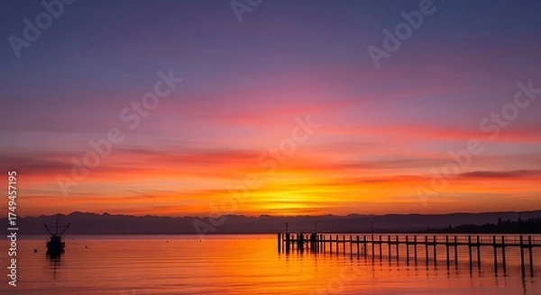 Fototapeta Sunset Serenity - A Tranquil Evening Over the Water.