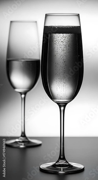 Obraz Elegant Champagne Flutes - A Study in Light and Shadow.