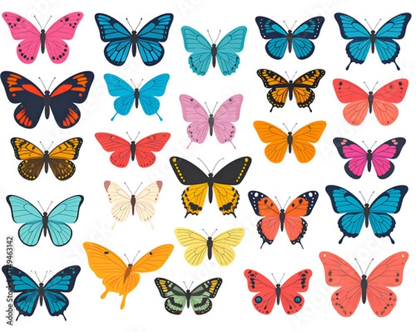 Fototapeta - Firefly_Collection of elegant exotic butterflies and moths isolated on white background. Set