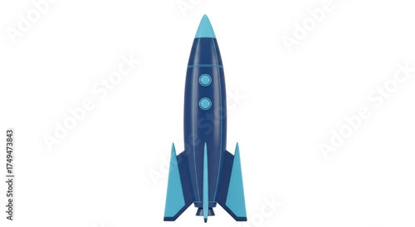 Fototapeta Isolated blue and light blue rocket ship on a light background for space exploration concept