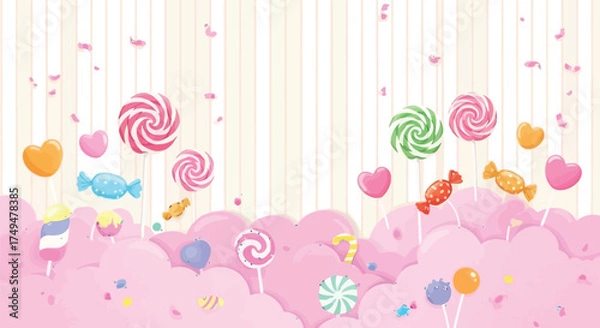 Fototapeta Whimsical candy wonderland with vibrant lollipops and sweet treats creates a joyful, playful atmosphere