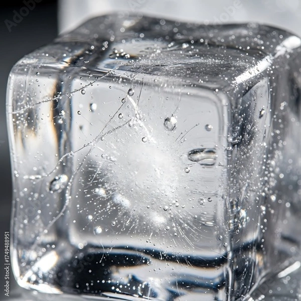 Obraz Macro Shot of a Clear Ice Cube with Bubbles and Cracks.