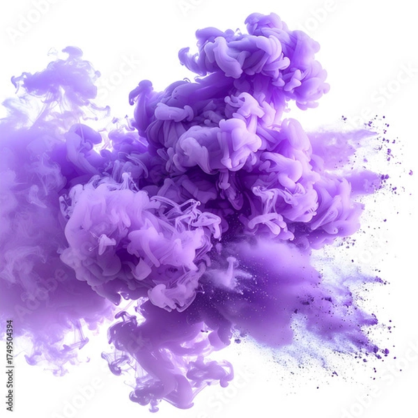 Fototapeta Swirling lavender and white plumes explode against a black void, artistic, abstract