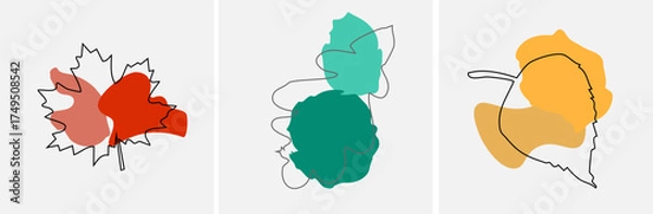 Obraz Autumn lеаves, set of three line art leаves eps10