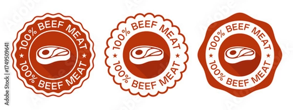 Fototapeta Red Beef Meat 100 Percent Badge Label Seal Premium Design