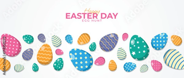 Fototapeta Happy easter with decorated eggs for banner and poster background design vector illustration