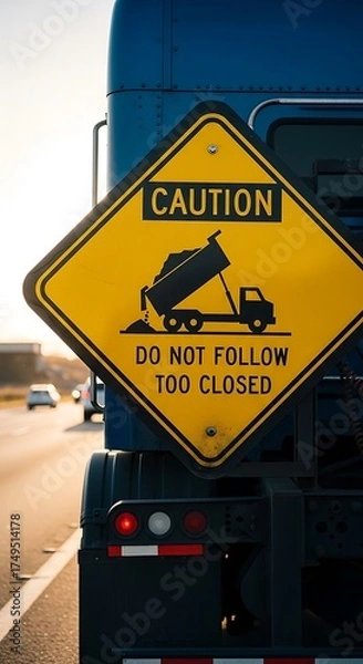 Fototapeta Caution Sign on Truck - Do Not Follow Too Closely.