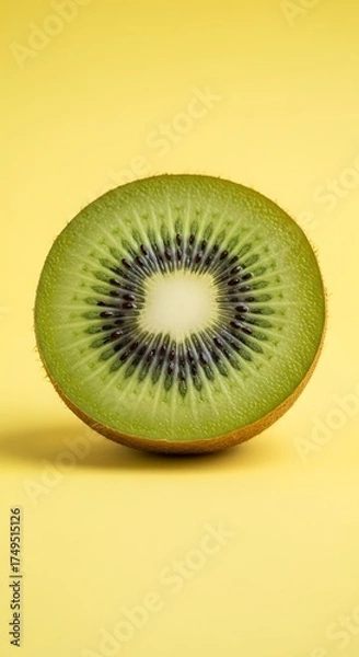 Fototapeta Kiwi Slice on Yellow Background - A Fresh and Vibrant Image.