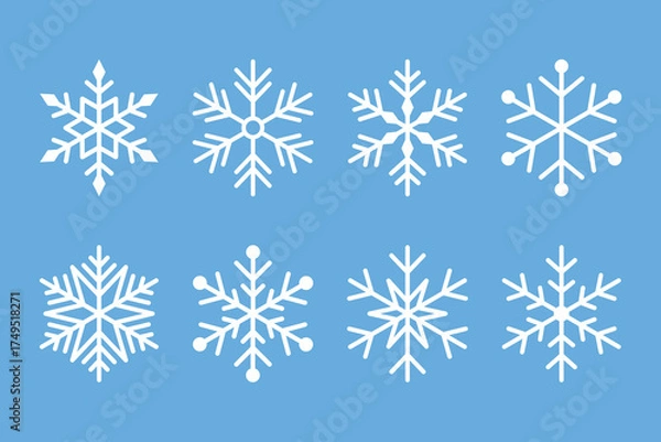 Fototapeta Minimal snowflake vector set. Simple geometric winter symbols for holiday design, packaging, and backgrounds. A collection of elegant vector snowflakes in minimal flat style.