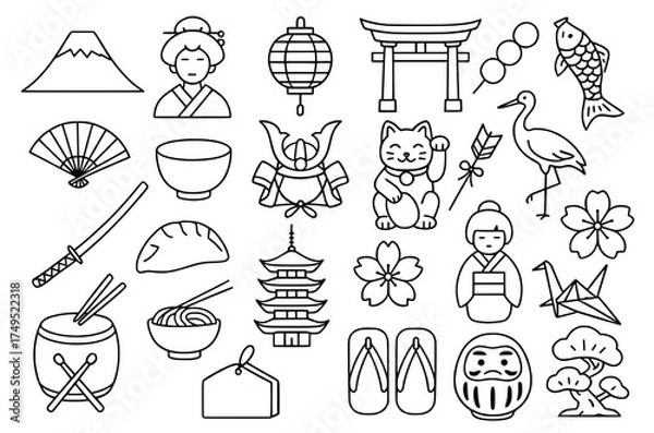 Obraz Vector outline, icon pack, icon sheet, japanese theme