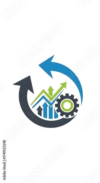 Fototapeta Business Growth Cycle - Arrows, Charts, and Gear Symbolizing Progress.