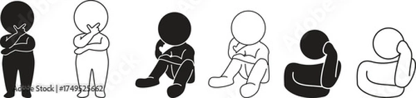 Obraz set of man thinking , man standing and thinking , man setting and thinking vector illustration