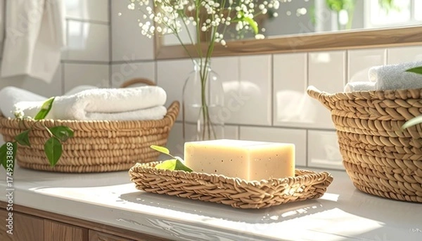 Obraz Bathroom with baskets and soap