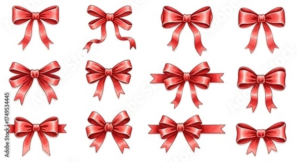 Fototapeta Collection of Elegant Red Bows for Festive Decorations.